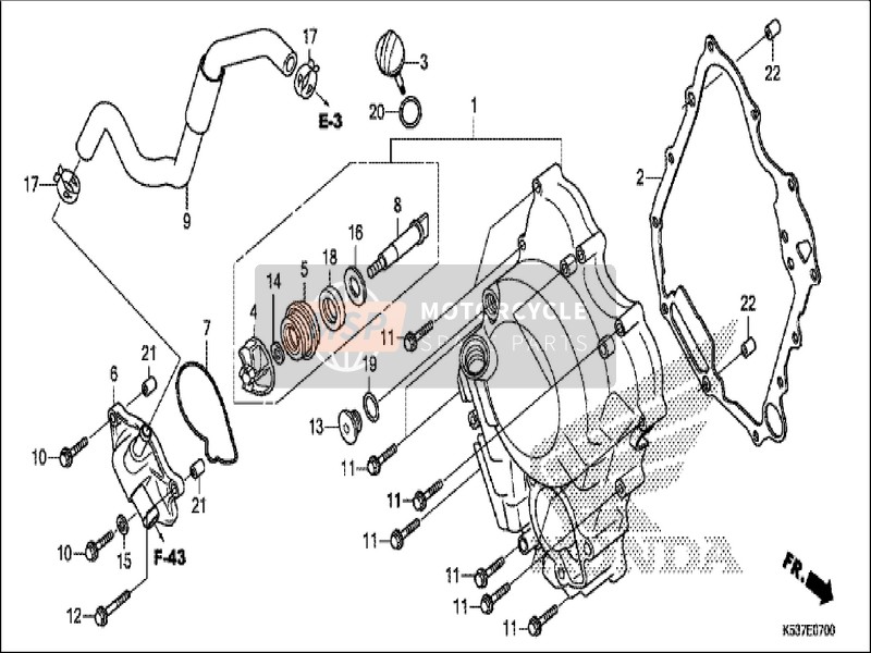 Honda SH300AS 2019 Rechtes Kurbelgehäuse Abdeckung/Wasserpumpe für ein 2019 Honda SH300AS